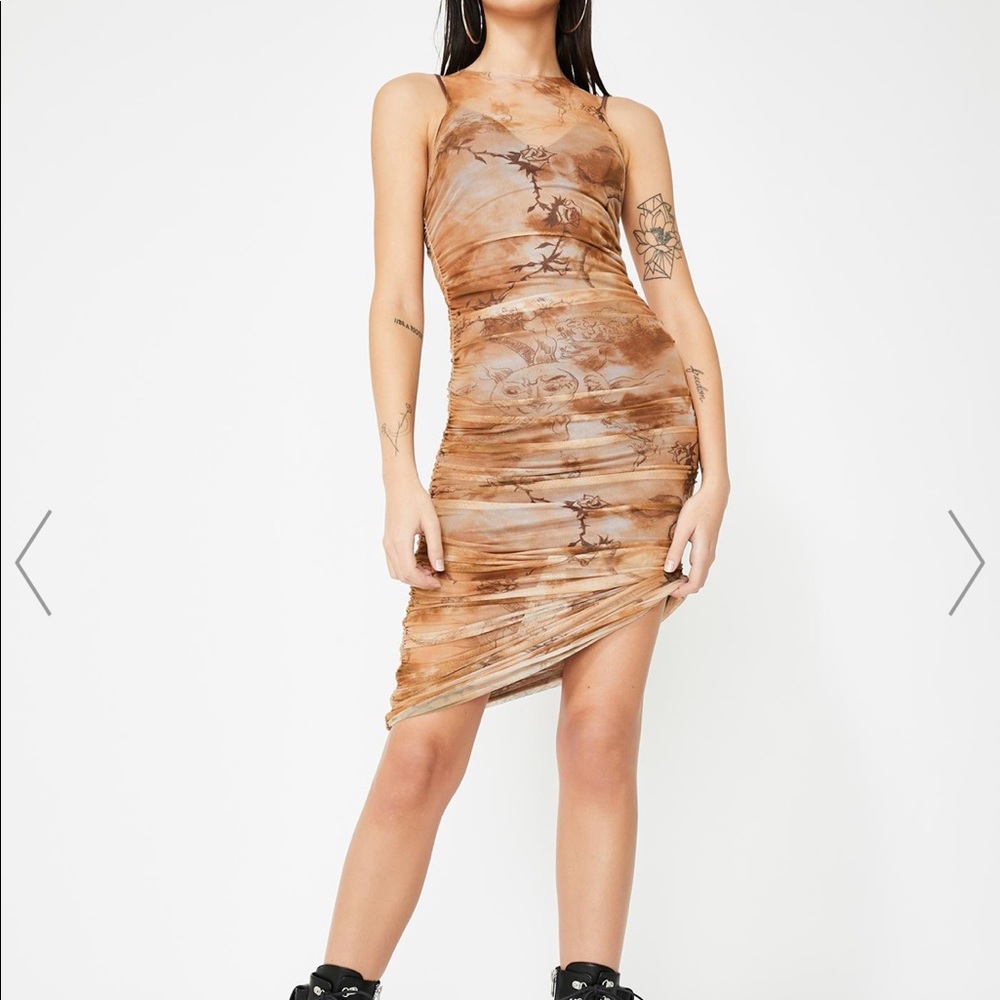 Crescent mesh print dress